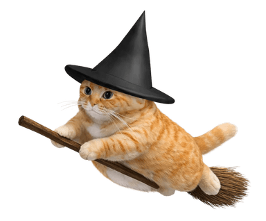 Cat flying on broomstick