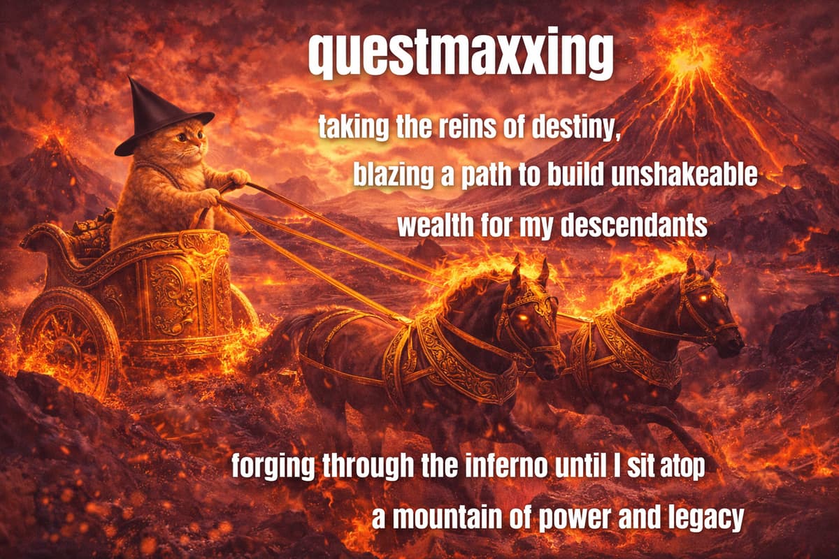 Cat wizard on fiery chariot forging through inferno