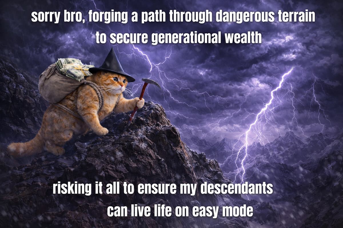 Cat forging path through dangerous terrain meme