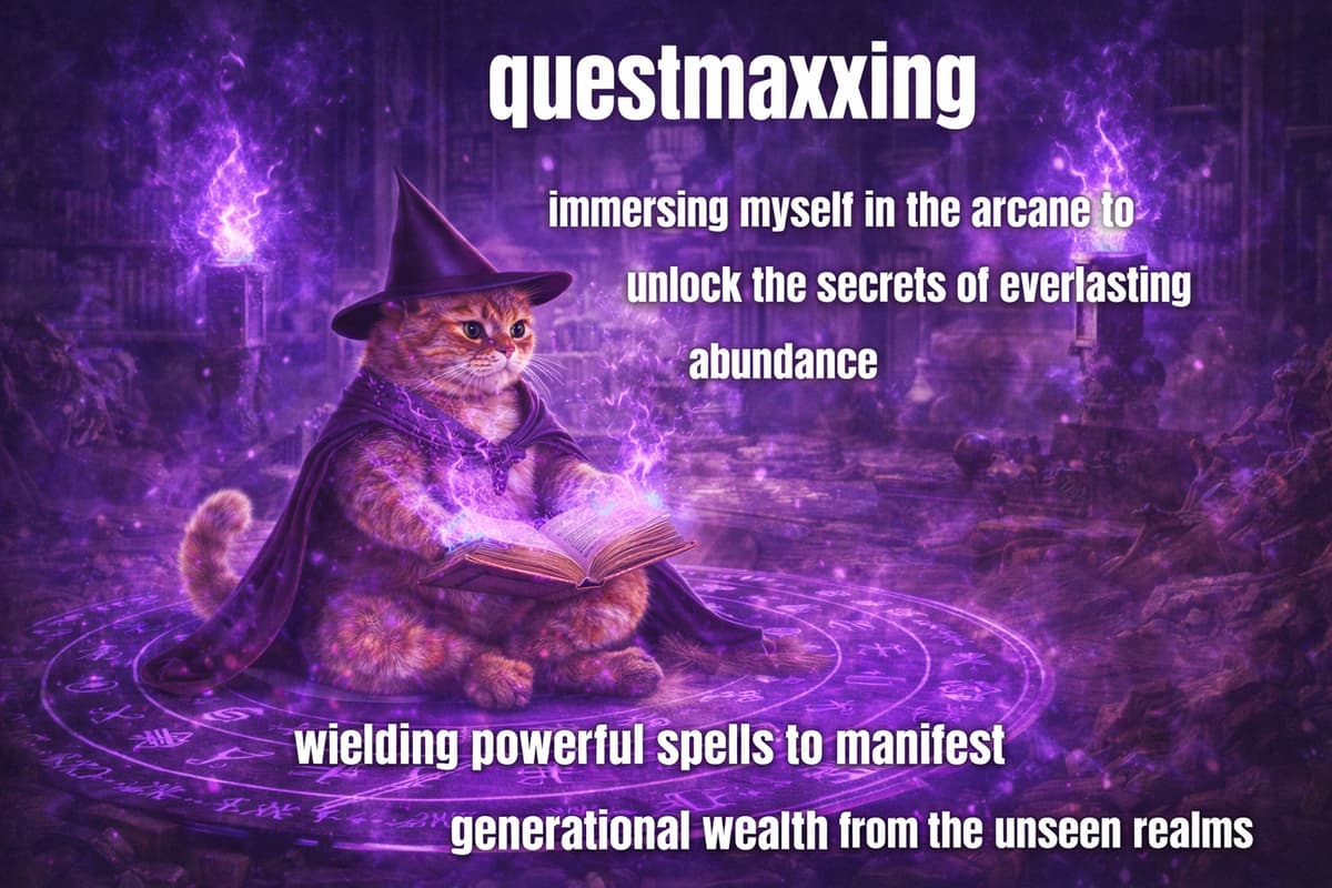 Purple arcane cat wizard unlocking secrets of abundance