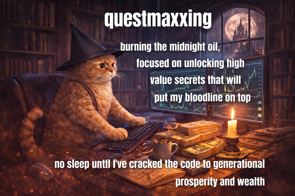 Cat burning midnight oil studying wealth secrets meme